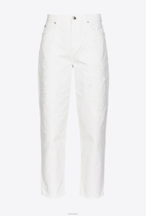 Jeans | Pinko helles Weiss Mom-Fit-Hose im Used-LookZ4ZP873