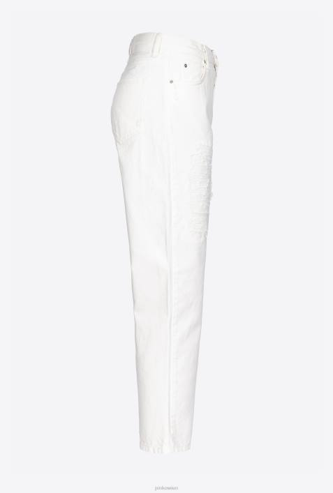 Jeans | Pinko helles Weiss Mom-Fit-Hose im Used-LookZ4ZP873