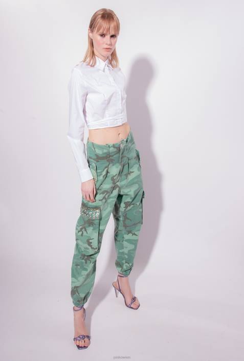 Jeans | Pinko mehrfarbig: grün/braun Camouflage-Cargohose mit StrasssteinenZ4ZP647