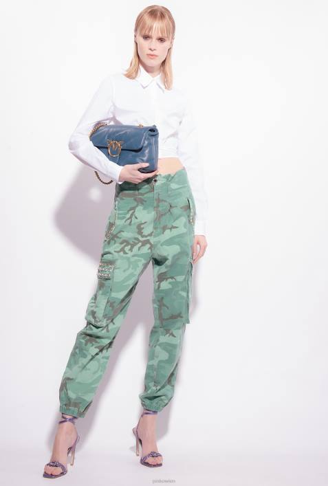 Jeans | Pinko mehrfarbig: grün/braun Camouflage-Cargohose mit StrasssteinenZ4ZP647