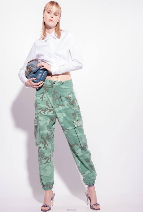 Jeans | Pinko mehrfarbig: grün/braun Camouflage-Cargohose mit StrasssteinenZ4ZP647