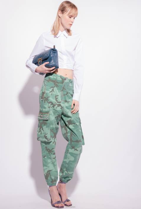 Jeans | Pinko mehrfarbig: grün/braun Camouflage-Cargohose mit StrasssteinenZ4ZP647