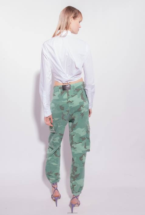 Jeans | Pinko mehrfarbig: grün/braun Camouflage-Cargohose mit StrasssteinenZ4ZP647