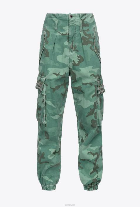 Jeans | Pinko mehrfarbig: grün/braun Camouflage-Cargohose mit StrasssteinenZ4ZP647