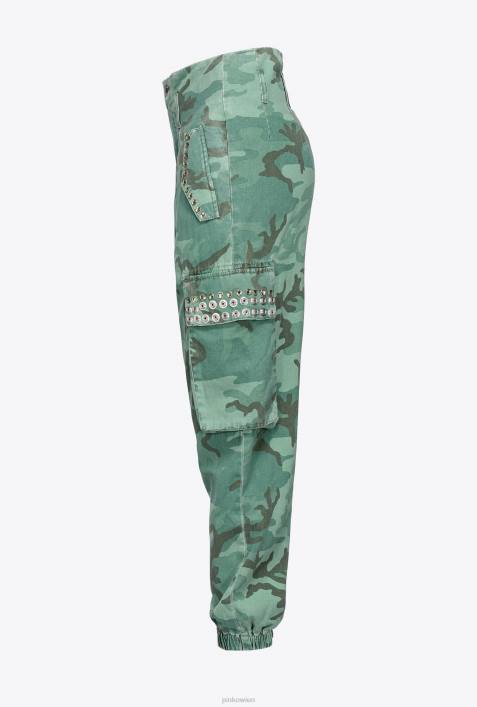 Jeans | Pinko mehrfarbig: grün/braun Camouflage-Cargohose mit StrasssteinenZ4ZP647