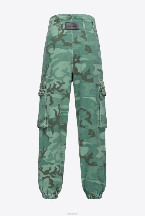 Jeans | Pinko mehrfarbig: grün/braun Camouflage-Cargohose mit StrasssteinenZ4ZP647