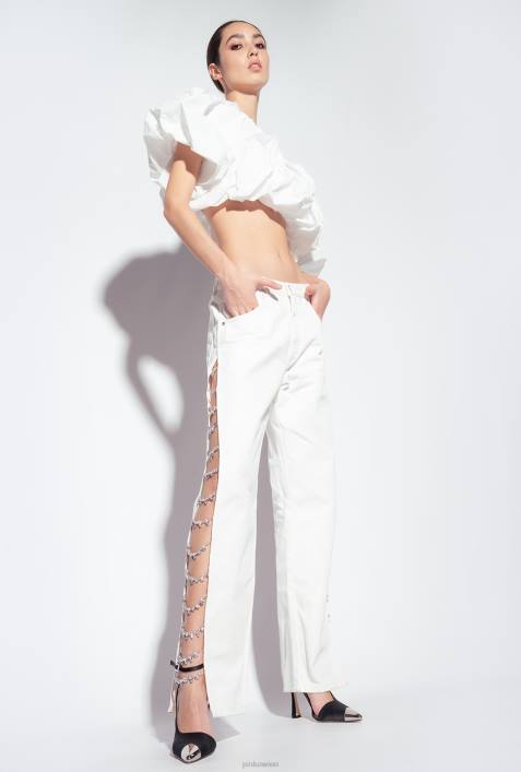 Jeans | Pinko nicht-gerade weiss Galleria-Hose mit StrassketteZ4ZP887
