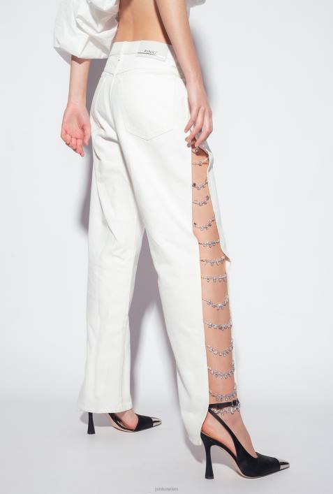 Jeans | Pinko nicht-gerade weiss Galleria-Hose mit StrassketteZ4ZP887