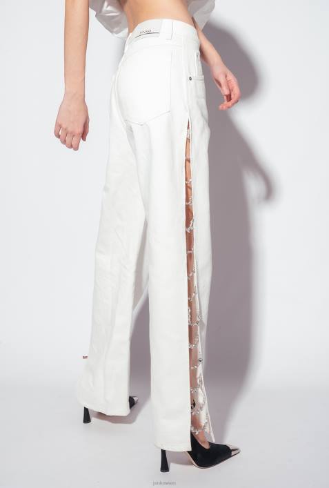 Jeans | Pinko nicht-gerade weiss Galleria-Hose mit StrassketteZ4ZP887