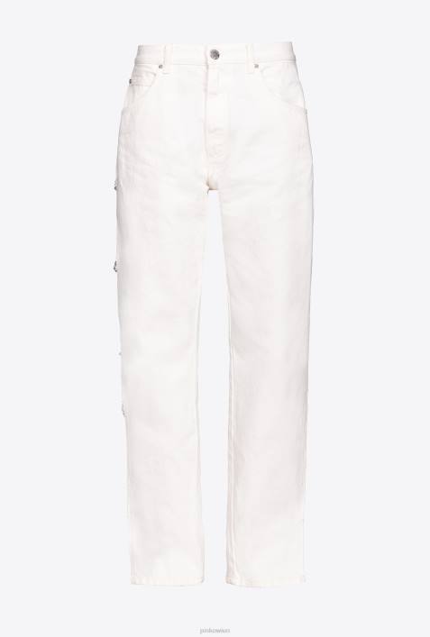 Jeans | Pinko nicht-gerade weiss Galleria-Hose mit StrassketteZ4ZP887