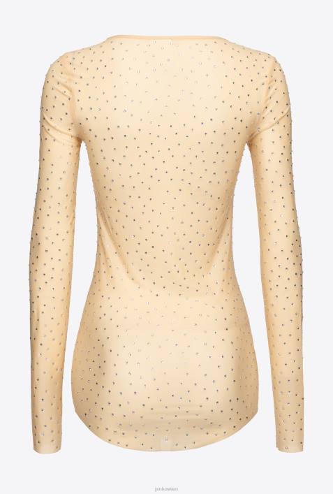Dessous | Pinko beige-matt mandel Vollständig mit Strasssteinen besetzter PulloverZ4ZP482