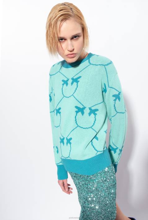 Pullover | Pinko Aquagrün/Blaugrün Monogramm-Jacquard-PulloverZ4ZP518