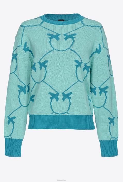Pullover | Pinko Aquagrün/Blaugrün Monogramm-Jacquard-PulloverZ4ZP518