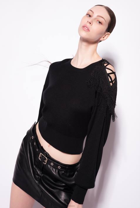 Pullover | Pinko Limousine schwarz Gerippter Pullover mit FransendetailZ4ZP506