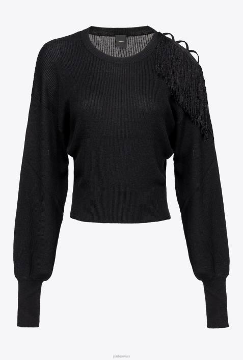 Pullover | Pinko Limousine schwarz Gerippter Pullover mit FransendetailZ4ZP506