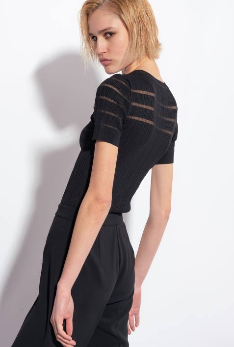Pullover | Pinko Limousine schwarz Gerippter Pullover mit transparenten DetailsZ4ZP502