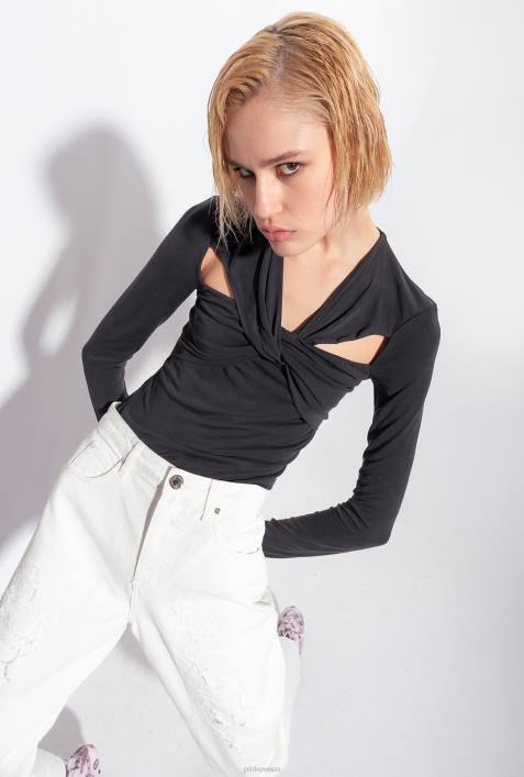 Pullover | Pinko Limousine schwarz Langarmshirt mit Crossover-DetailsZ4ZP545