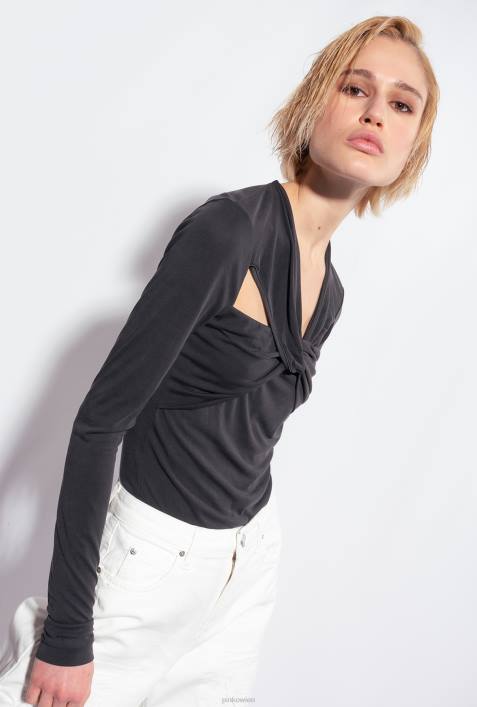 Pullover | Pinko Limousine schwarz Langarmshirt mit Crossover-DetailsZ4ZP545