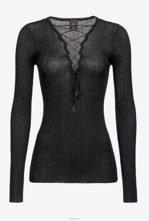Pullover | Pinko Limousine schwarz Pullover mit V-Ausschnitt und KreuzschnürungZ4ZP525