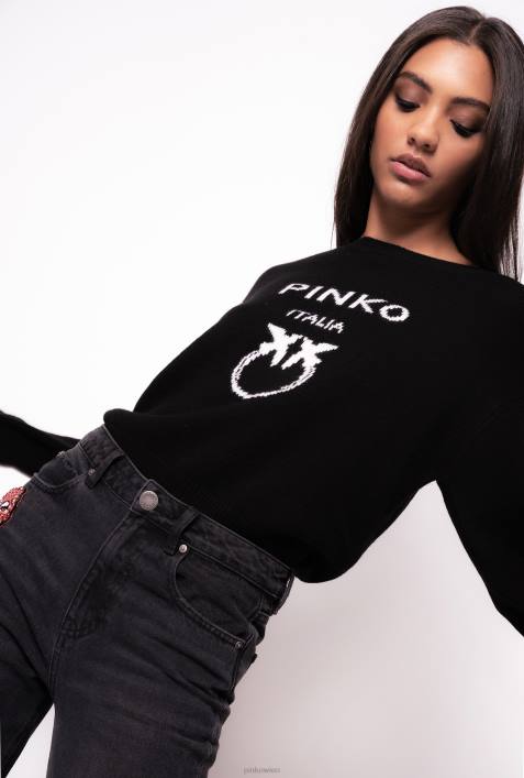 Pullover | Pinko Schwarz-Weiss Pullover mit LiebesvögelnZ4ZP527