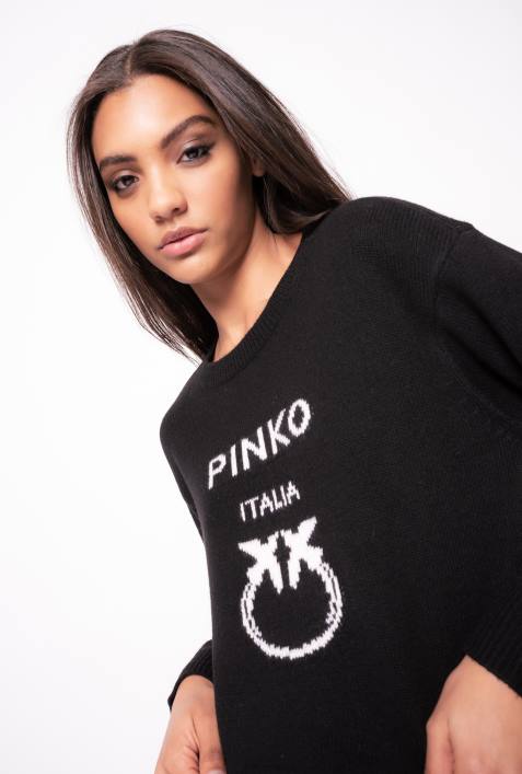 Pullover | Pinko Schwarz-Weiss Pullover mit LiebesvögelnZ4ZP527