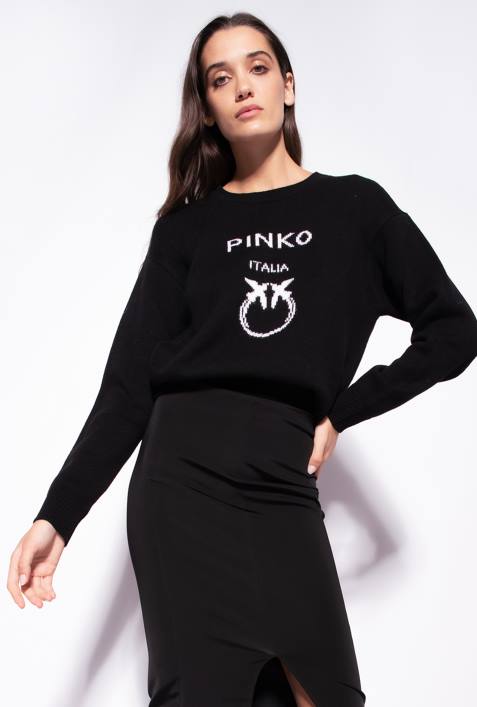 Pullover | Pinko Schwarz-Weiss Pullover mit LiebesvögelnZ4ZP543