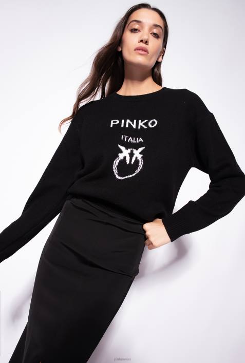 Pullover | Pinko Schwarz-Weiss Pullover mit LiebesvögelnZ4ZP543