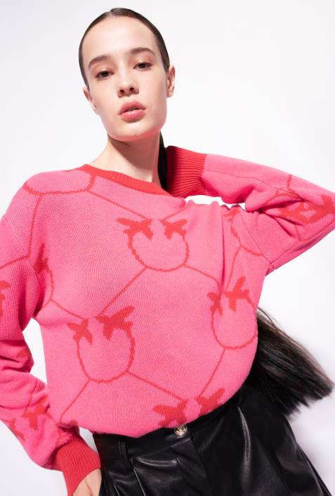 Pullover | Pinko fuchsia/rot Monogramm-Jacquard-PulloverZ4ZP519