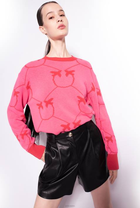 Pullover | Pinko fuchsia/rot Monogramm-Jacquard-PulloverZ4ZP519