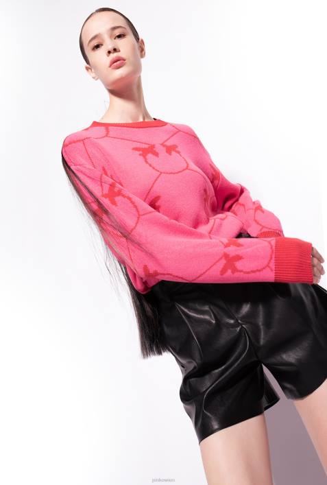 Pullover | Pinko fuchsia/rot Monogramm-Jacquard-PulloverZ4ZP519
