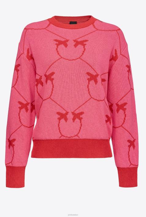 Pullover | Pinko fuchsia/rot Monogramm-Jacquard-PulloverZ4ZP519