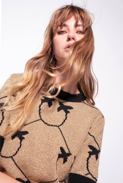 Pullover | Pinko gold/schwarz Kurz geschnittener Pullover mit Monogramm-JacquardZ4ZP555