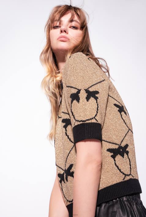 Pullover | Pinko gold/schwarz Kurz geschnittener Pullover mit Monogramm-JacquardZ4ZP555