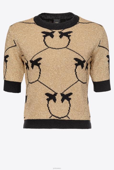 Pullover | Pinko gold/schwarz Kurz geschnittener Pullover mit Monogramm-JacquardZ4ZP555
