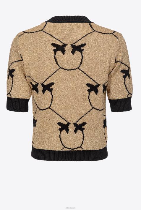 Pullover | Pinko gold/schwarz Kurz geschnittener Pullover mit Monogramm-JacquardZ4ZP555