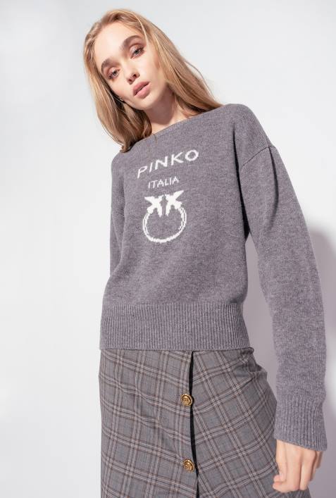 Pullover | Pinko nieselgrau Pullover mit LiebesvögelnZ4ZP542