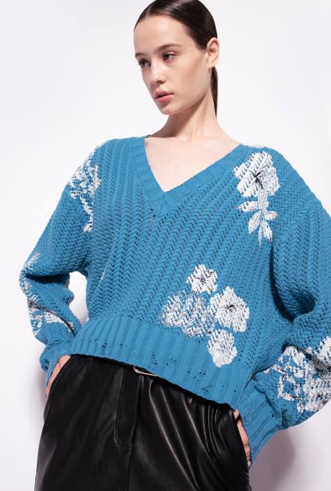 Pullover | Pinko türkis/butter/schwarz Pullover mit grafischem BlumendruckZ4ZP498