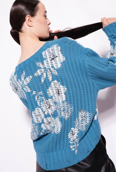 Pullover | Pinko türkis/butter/schwarz Pullover mit grafischem BlumendruckZ4ZP498