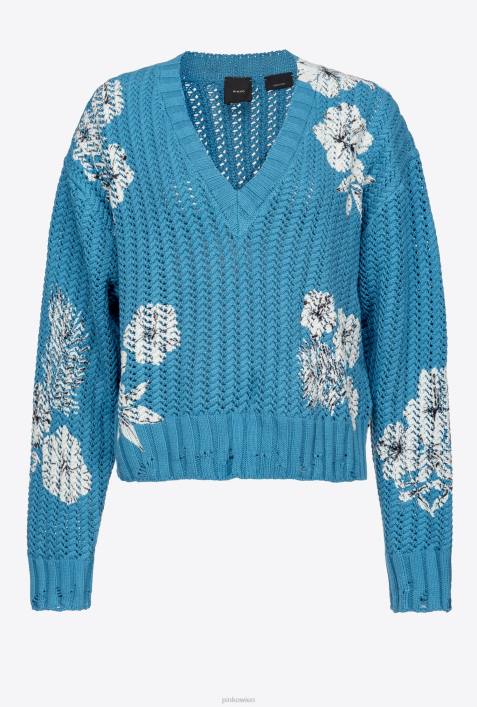 Pullover | Pinko türkis/butter/schwarz Pullover mit grafischem BlumendruckZ4ZP498