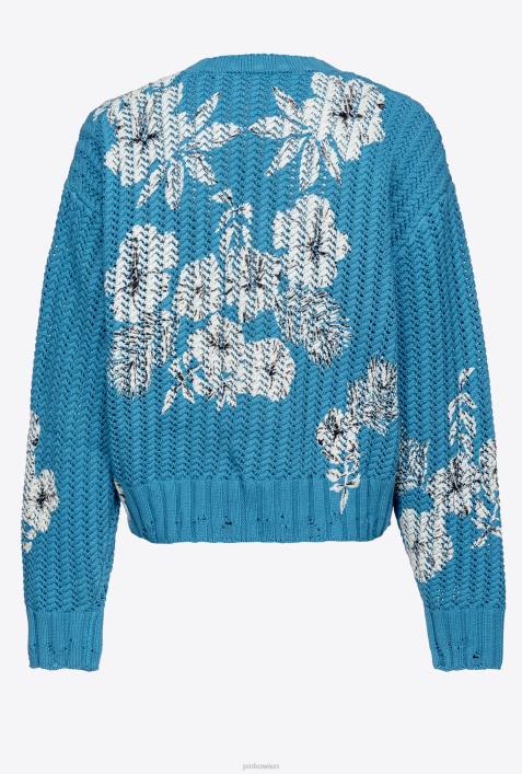 Pullover | Pinko türkis/butter/schwarz Pullover mit grafischem BlumendruckZ4ZP498