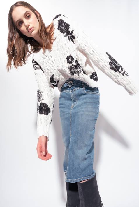 Pullover | Pinko weiß schwarz Pullover mit grafischem BlumendruckZ4ZP499