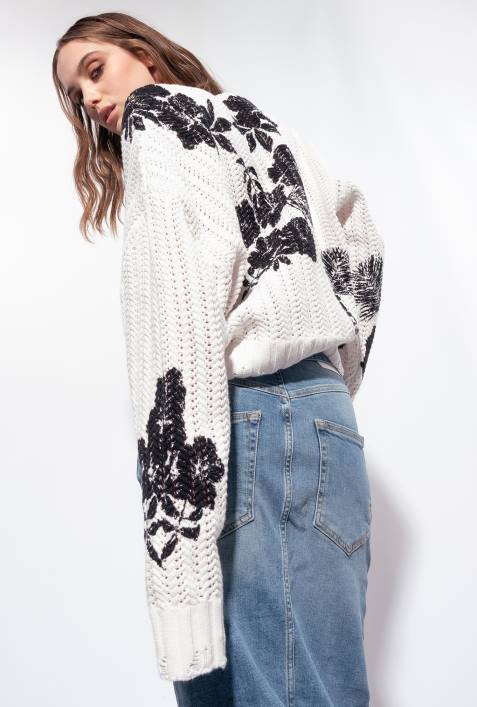 Pullover | Pinko weiß schwarz Pullover mit grafischem BlumendruckZ4ZP499