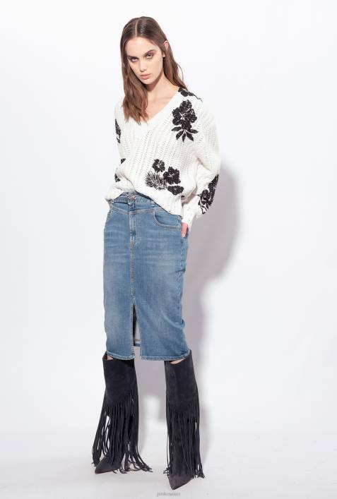 Pullover | Pinko weiß schwarz Pullover mit grafischem BlumendruckZ4ZP499