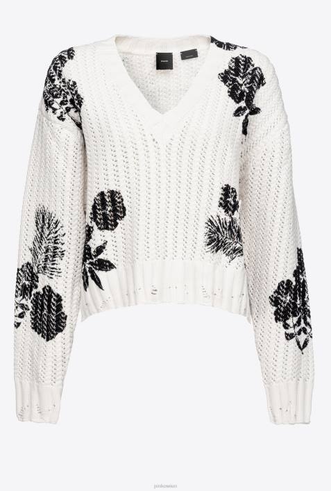 Pullover | Pinko weiß schwarz Pullover mit grafischem BlumendruckZ4ZP499