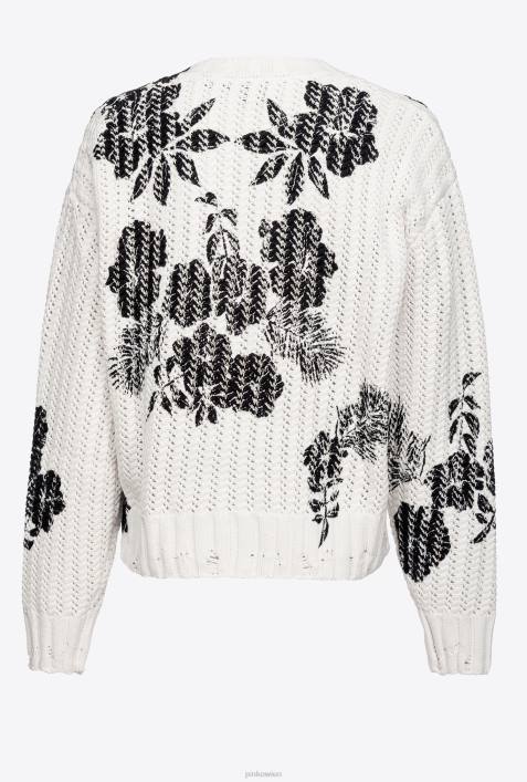 Pullover | Pinko weiß schwarz Pullover mit grafischem BlumendruckZ4ZP499