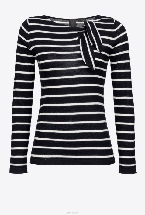 Pullover | Pinko weiß schwarz gestreifter Pullover mit SchleifeZ4ZP501