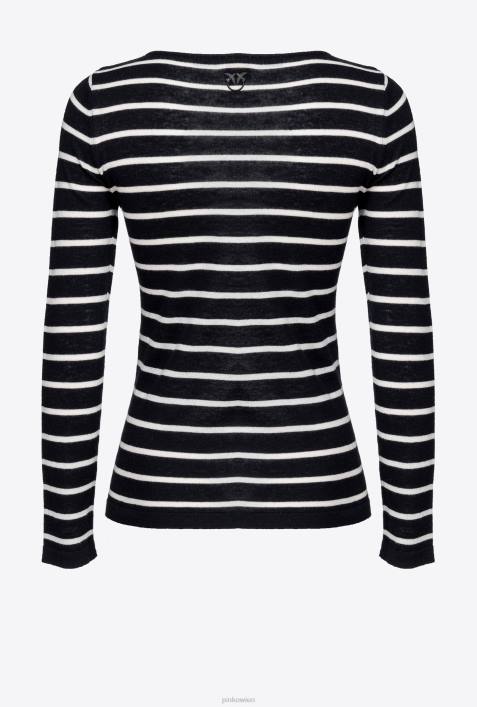 Pullover | Pinko weiß schwarz gestreifter Pullover mit SchleifeZ4ZP501