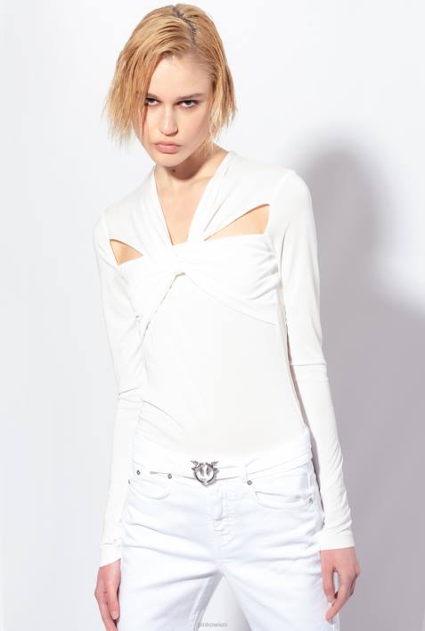 Pullover | Pinko wolkenweiß Langarmshirt mit Crossover-DetailsZ4ZP546