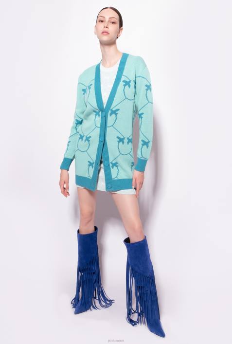Strickjacke | Pinko Aquagrün/Blaugrün Maxi-Cardigan mit Monogramm-JacquardZ4ZP516