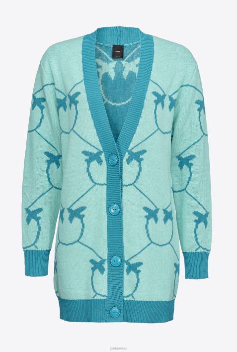 Strickjacke | Pinko Aquagrün/Blaugrün Maxi-Cardigan mit Monogramm-JacquardZ4ZP516